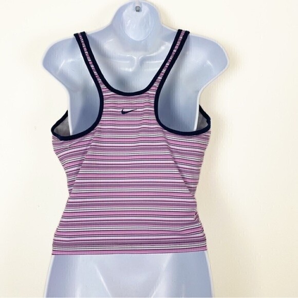 NIKE Dri-Fit Striped High Neck Square Neck Cropped Athletic Tank Top Sports Bra - Picture 3 of 5